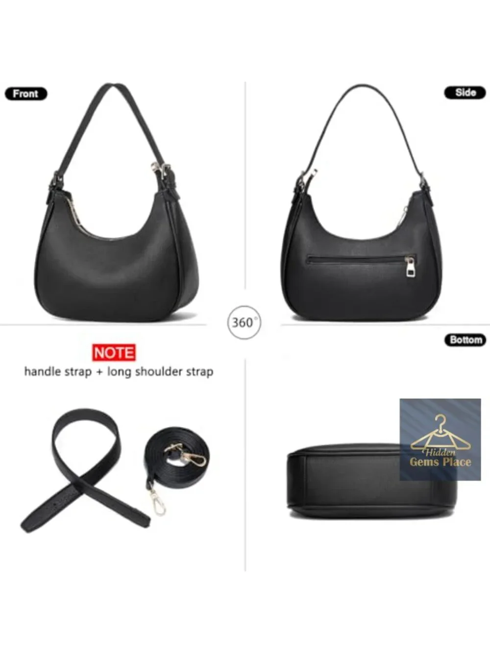 Small Crescent Hobo Shoulder Bag Vegan Leather Crossbody Purse